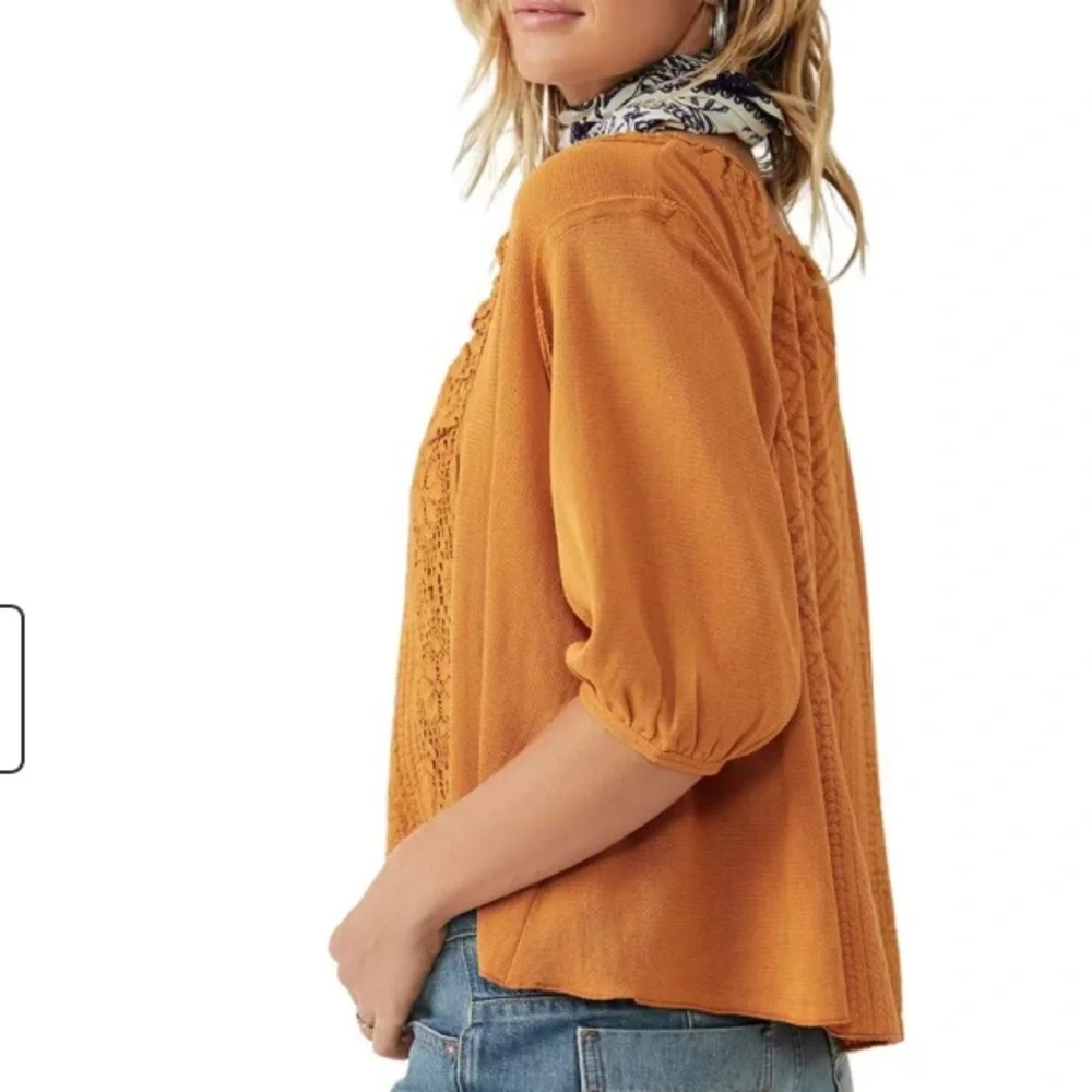 Free People Mae Top Relaxed Crochet Russet Orange Size Small NWT